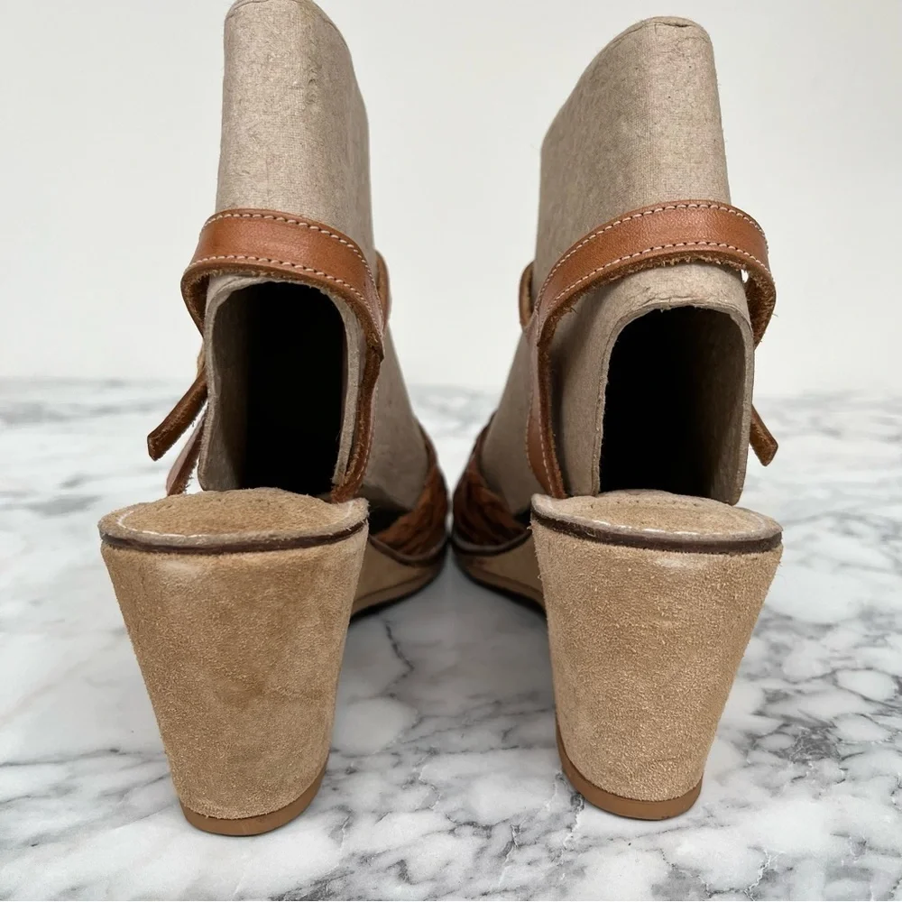 Baskets Buskins made in Brazil brown woven leather suede wedge sandals
